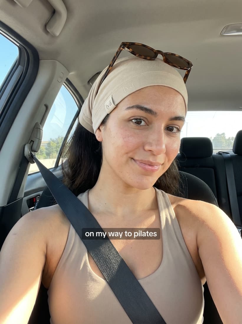 Wearing the cover, car selfie on the way to pilates